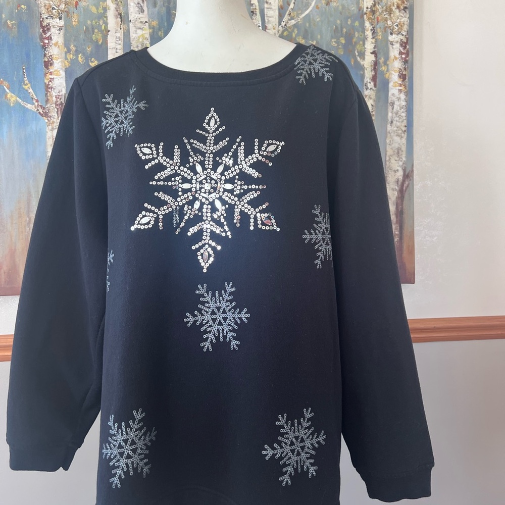 Karen Scott Black Snowflake Embellished Women's Sweater